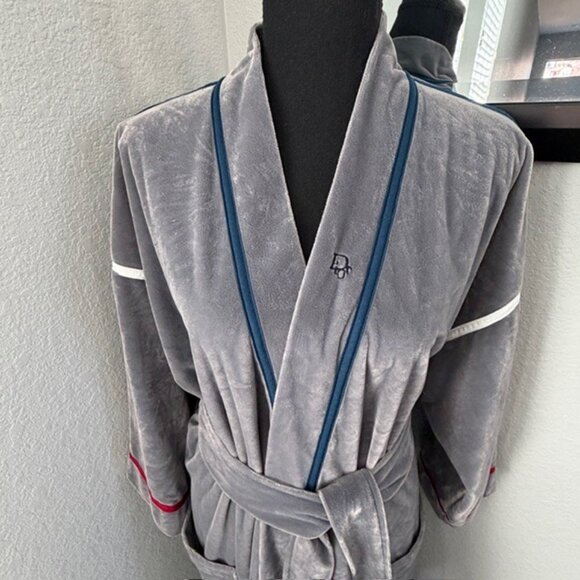CHRISTIAN DIOR Vintage 80s Grey Velvet Velour Belted Robe One Size - Picture 7 of 11